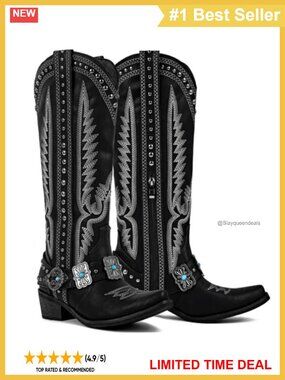 Women's Knee High Cowboy Boots Leather Embroidered Western Pointed Toe
